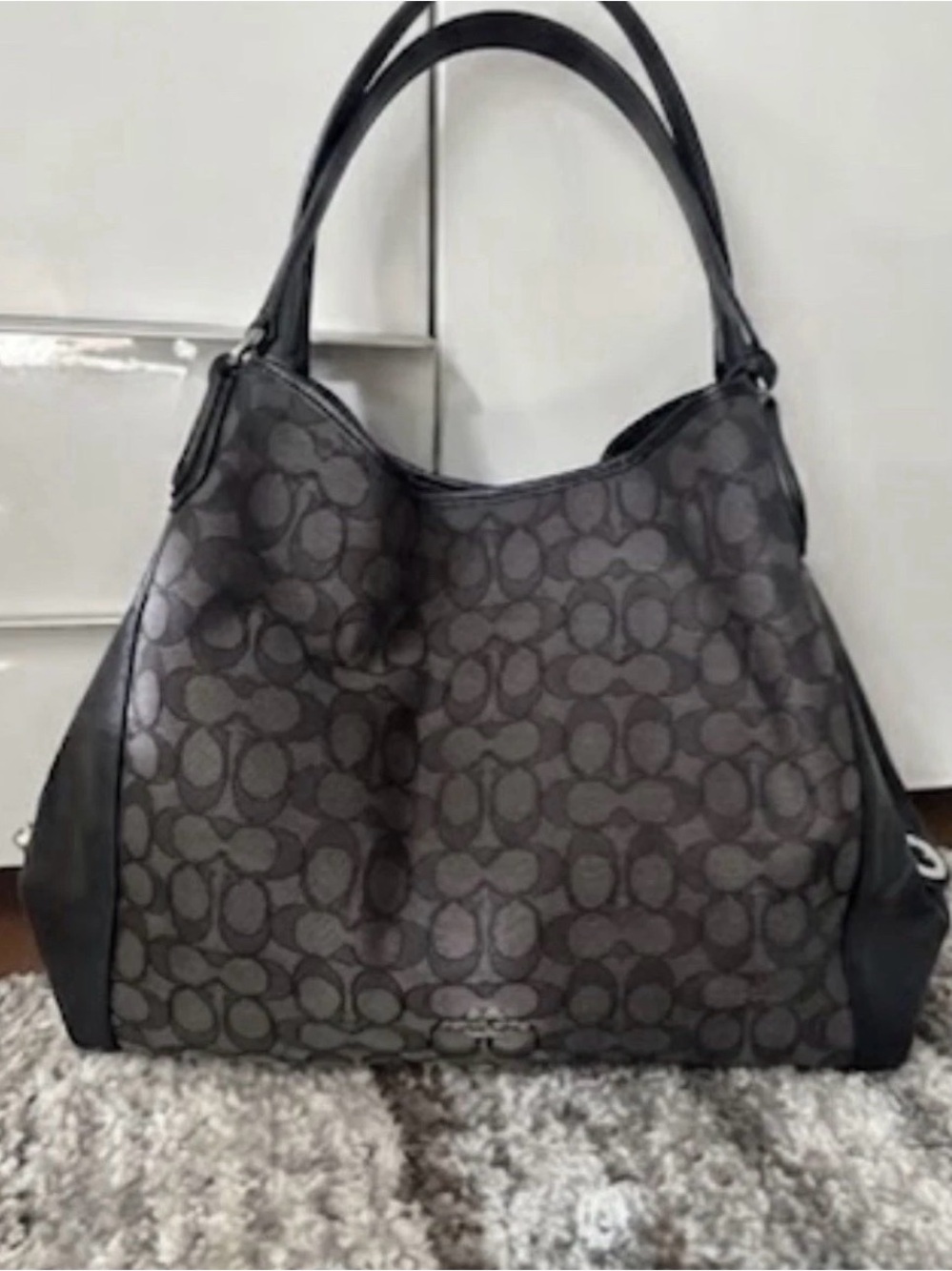 Coach Signature Black and Grey Hobo Shoulder Bag